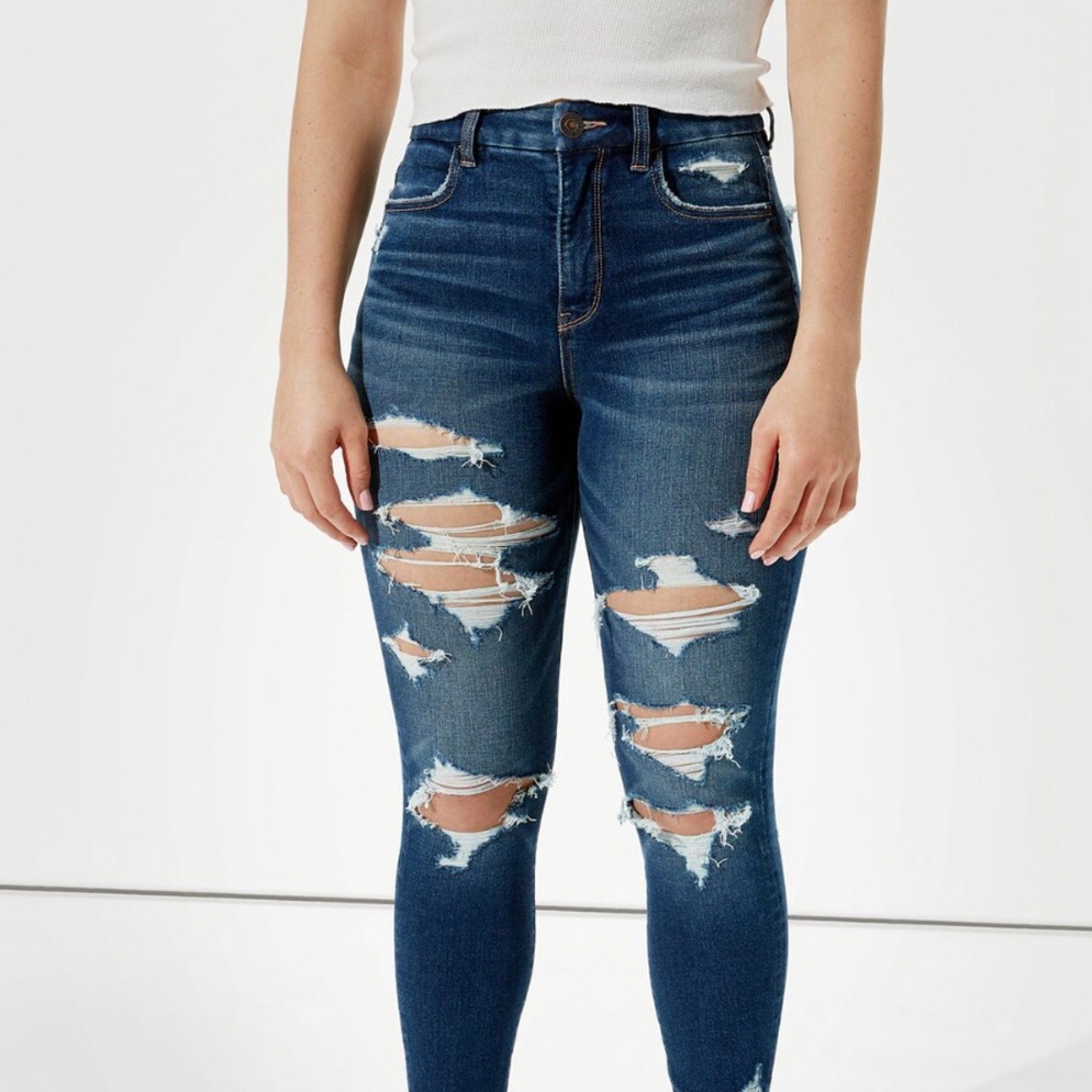 AE | Dark Wash Stretch Ripped Skinny Jeans Long